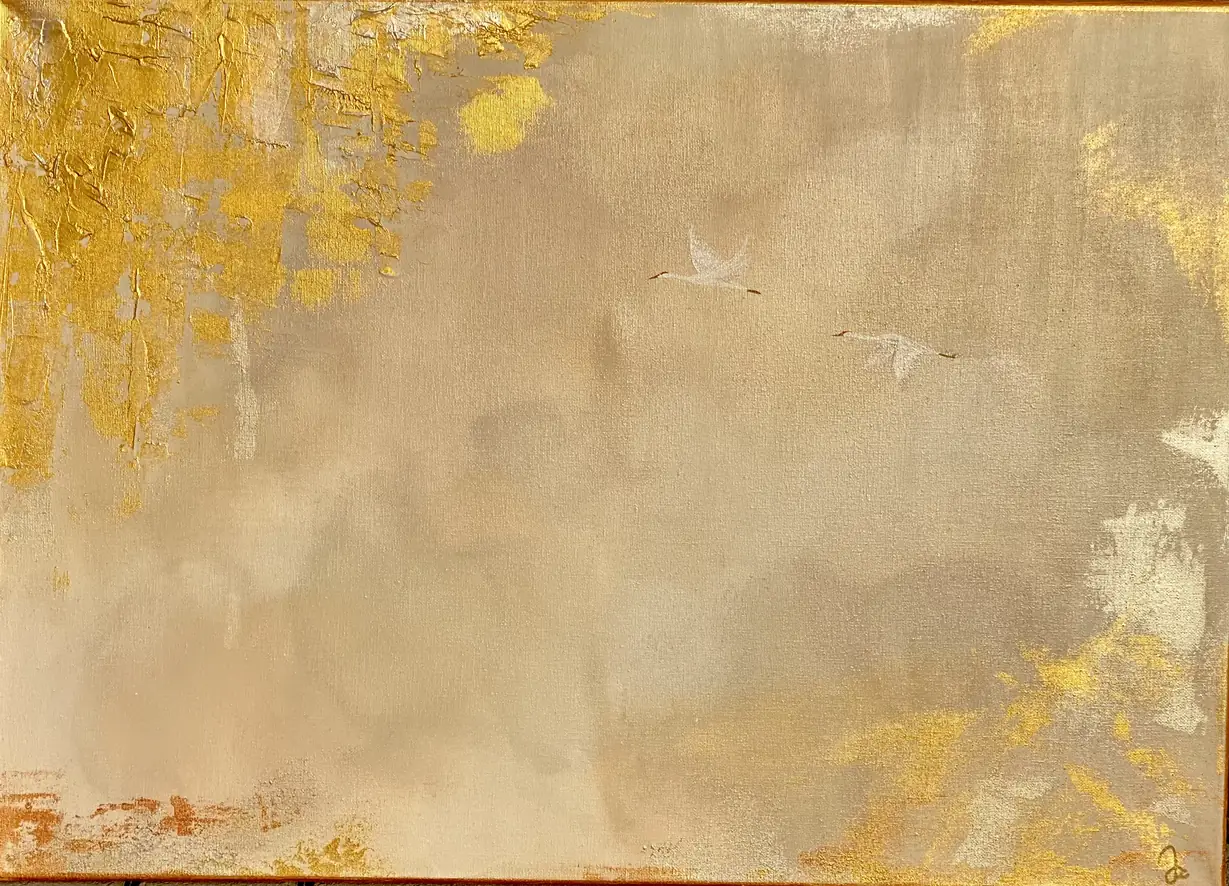Golden Silence – Jenna Zenira akril festmény, 50×70 cm